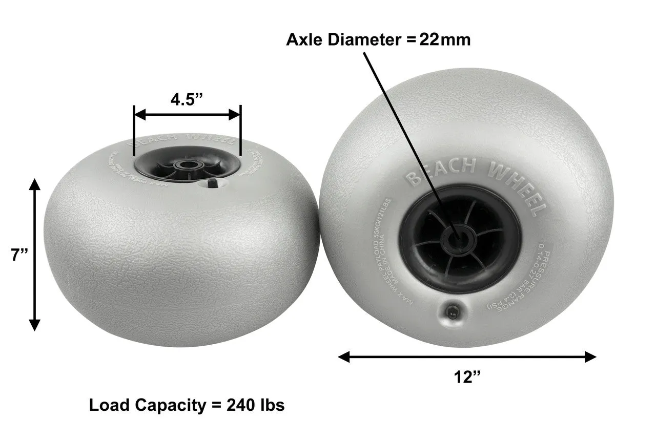 12" Pungo Ballon Wheels | Replacement Sand Tires for Beach Cart or Kayak Dolly