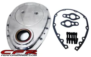1955-95 CHEVY SMALL BLOCK 283-305-327-350-400 ALUMINUM TIMING CHAIN COVER SET - POLISHED