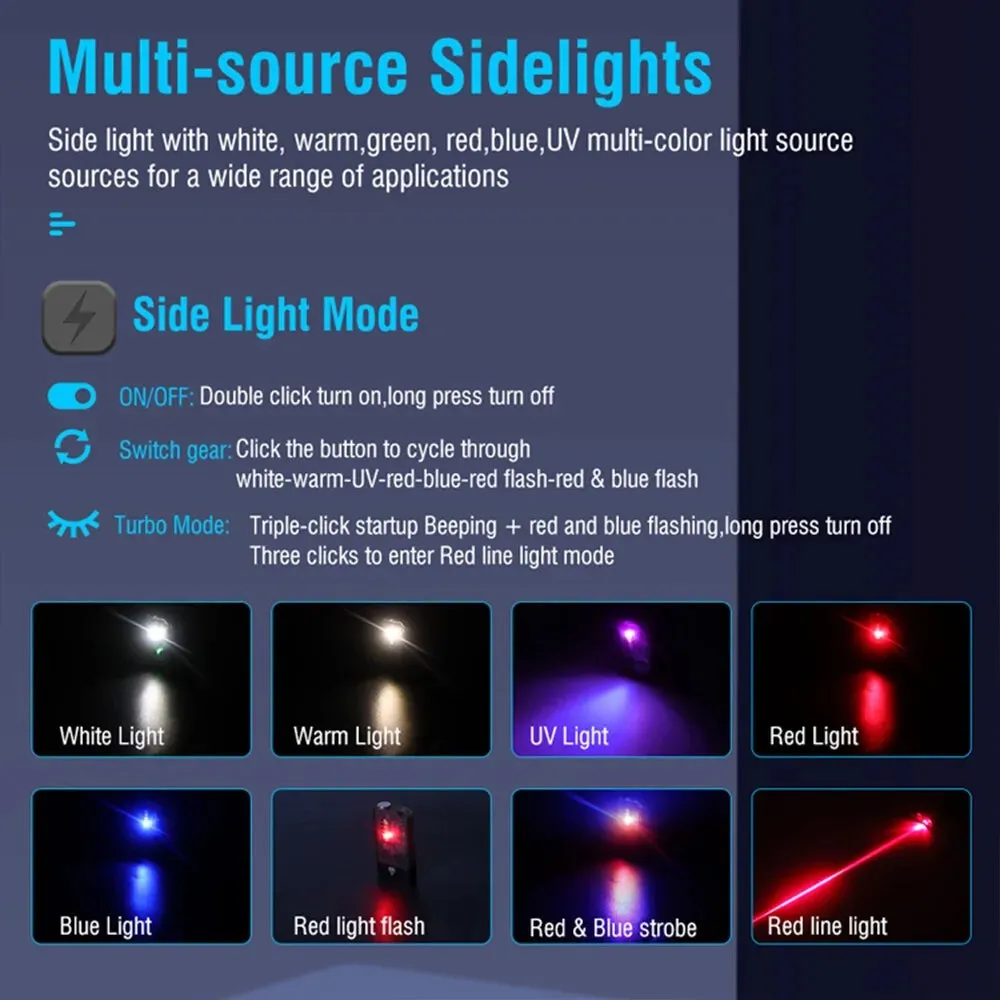 Asafee V10L EDC Mini Flashlight 1000LM 100M Range Torch Rechargeable Waterproof Keychain Redline Blue Red UV White Warm Light
