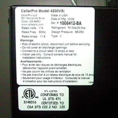 CellarPro CP 3200VSI Wine Cellar Cooling Unit