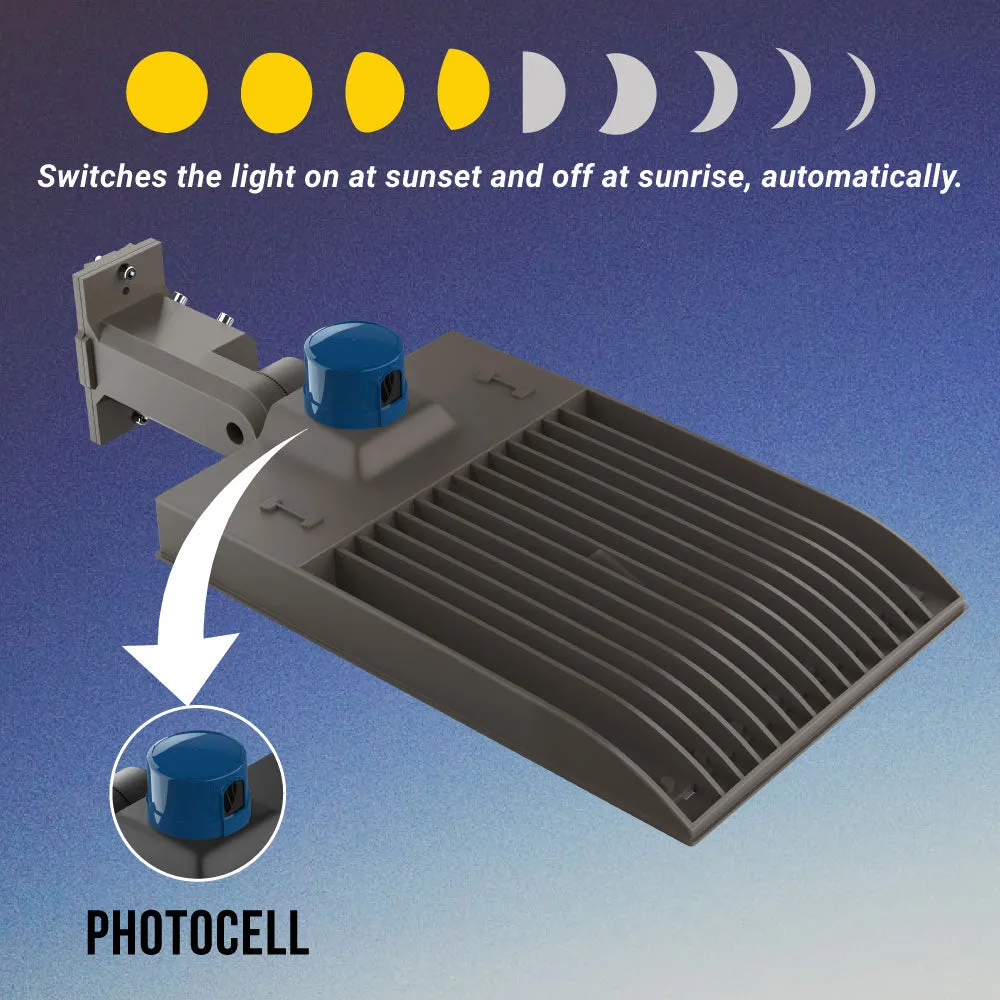 LED Pole Light with Dusk to Dawn Photocell, 300W/240W/200W Wattage Adjustable, 3000K, Universal Mount (Adjustable Slip Fitter   Wall Mount), Bronze, AC120-277V, IP65 Waterproof, Gen14B, LED Parking Lot Lights - LED Shoebox Area Light