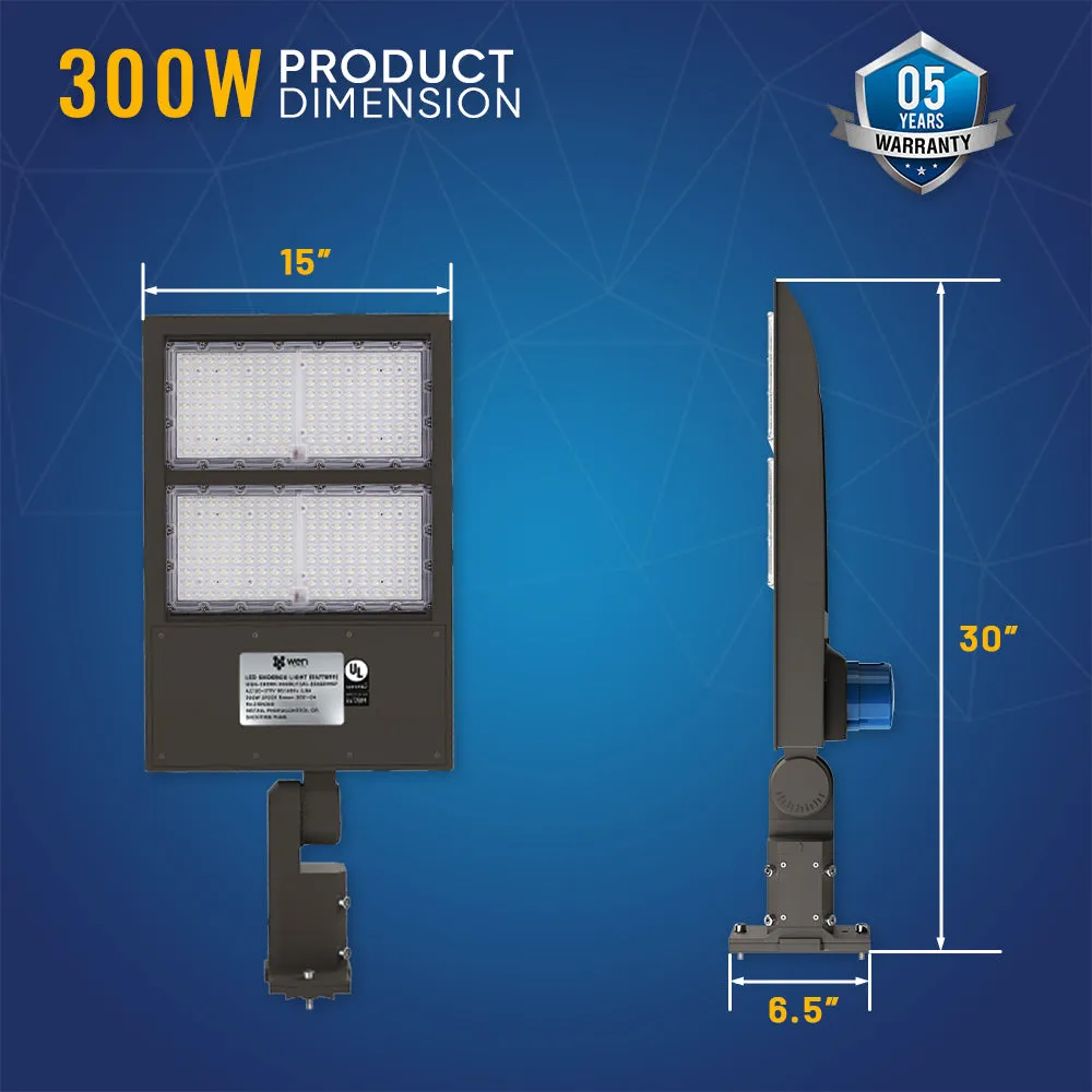 LED Pole Light with Dusk to Dawn Photocell, 300W/240W/200W Wattage Adjustable, 3000K, Universal Mount (Adjustable Slip Fitter   Wall Mount), Bronze, AC120-277V, IP65 Waterproof, Gen14B, LED Parking Lot Lights - LED Shoebox Area Light
