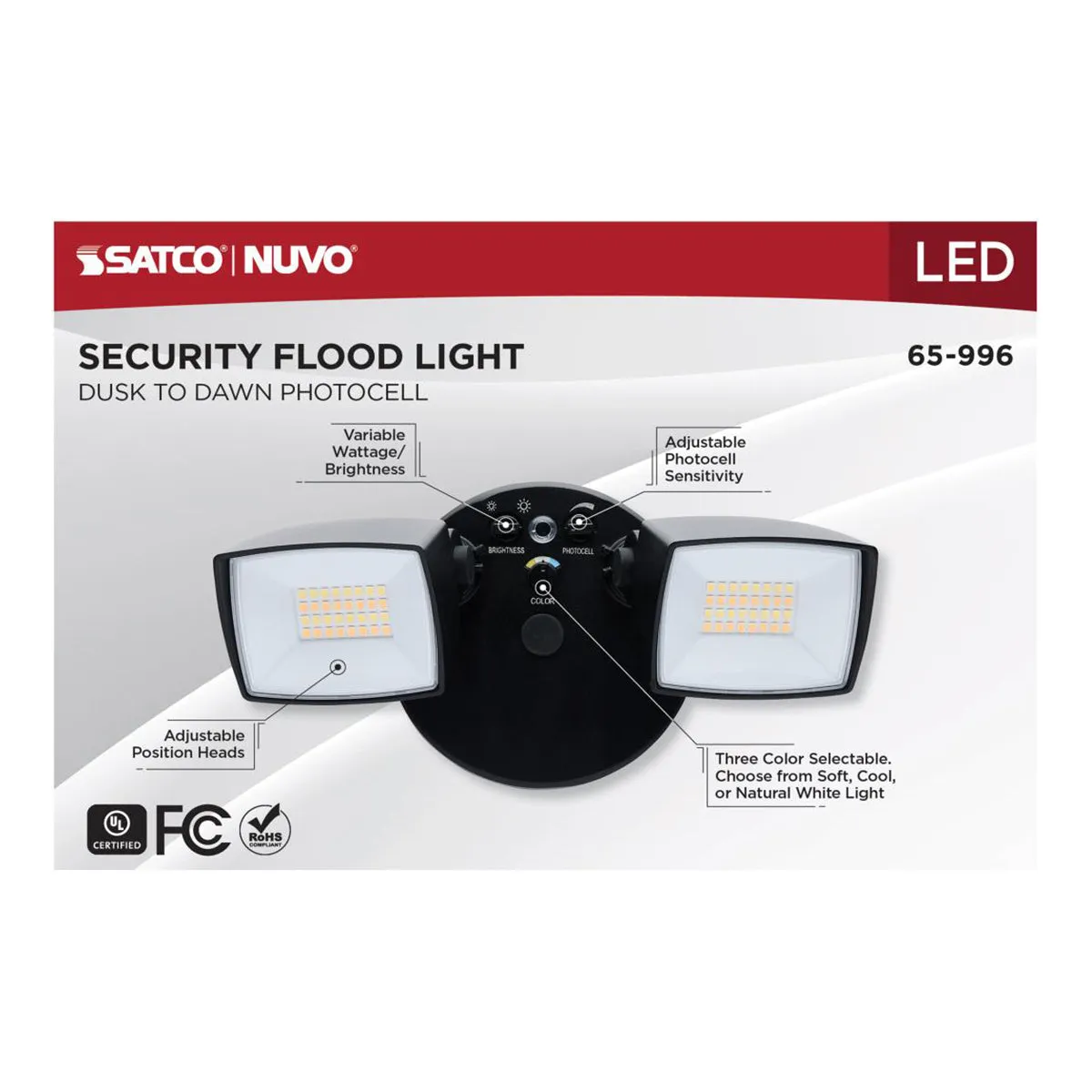 LED Security Flood Light, Dusk To Dawn Photocell, 3350 Lumens, 30K/40K/50K, Black