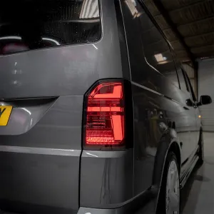 VW T6 – Rear Lights – Sequential Indicator – LED – Tailgate – Red Smoke (T6.1 Style)